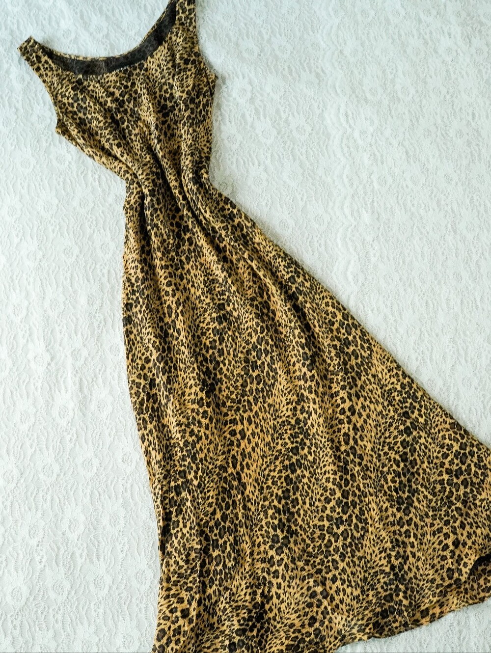 August Silk Dress leopard print maxi dress 100% silk Size 12